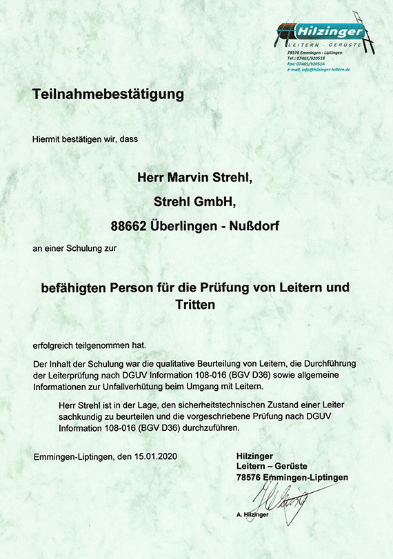 Prüfung von Leitern und Tritten